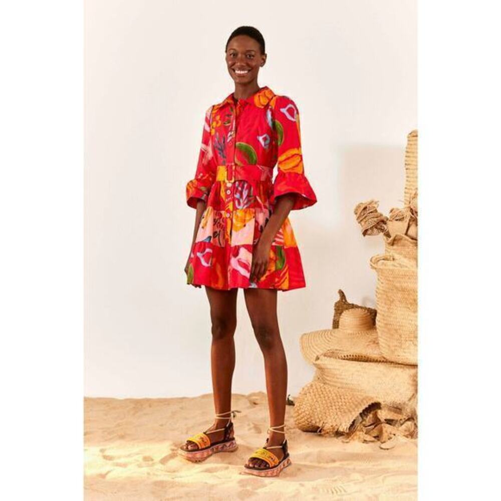 Farm Rio New Red Mixed Fruits Ocean Mini Dress size Small